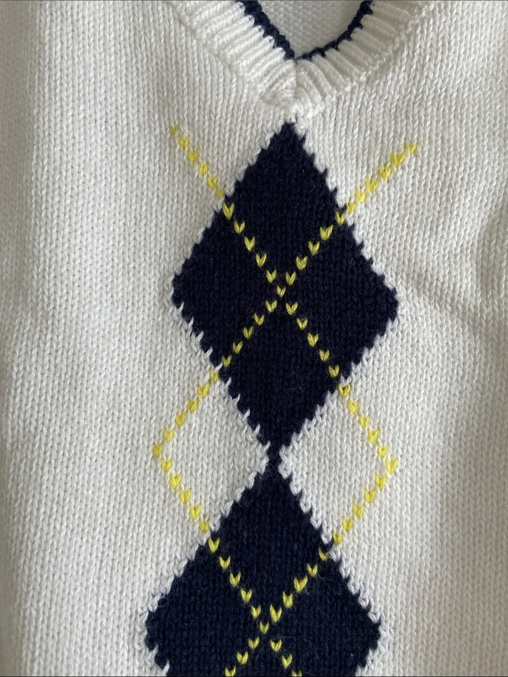 Gymboree White Knit Argyle Sweater Vest with Navy and Yellow